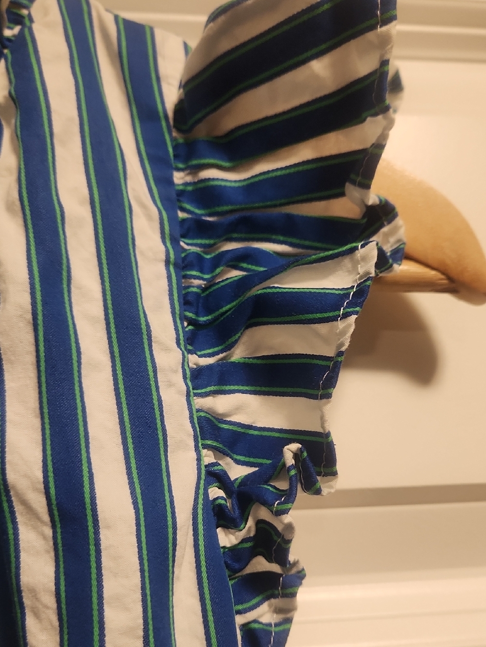 J. Crew Blue Green and White Striped Tiered Ruffle Dress - Picture 7 of 11